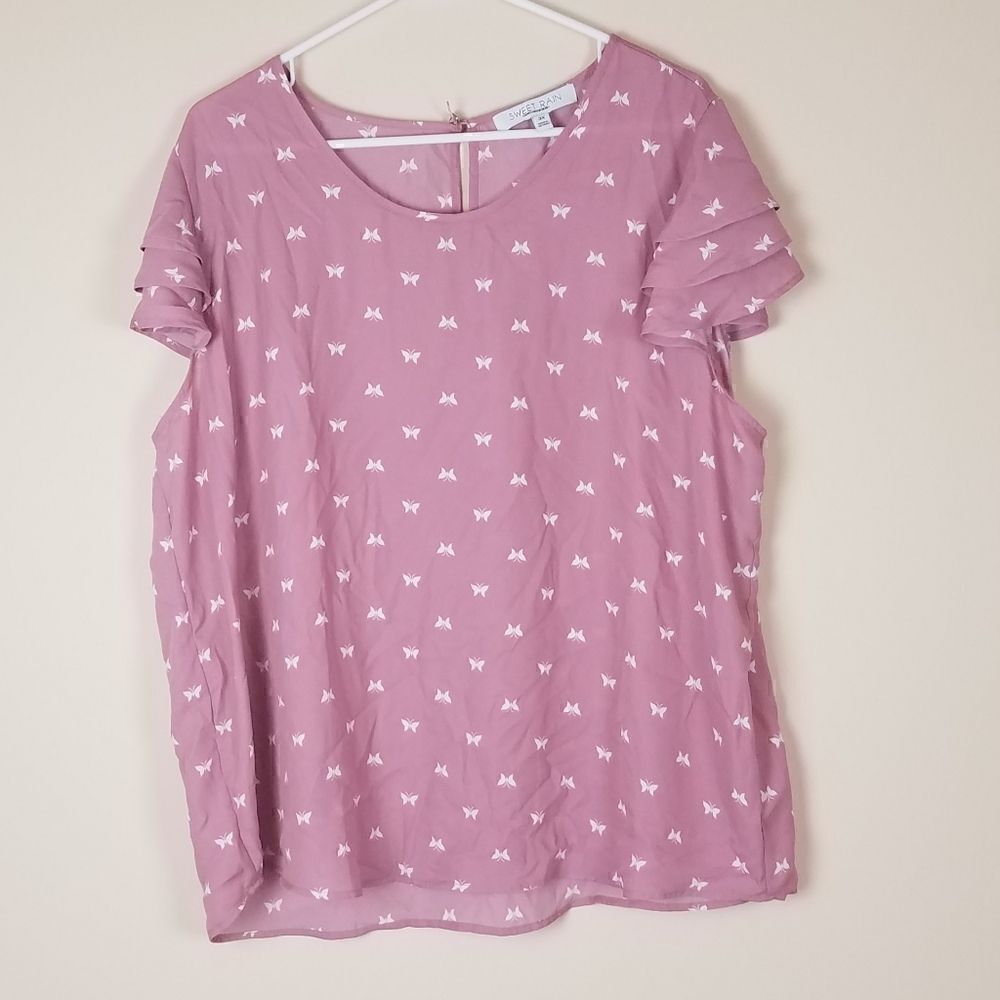 Sweet Rain Pink Butterfly Print Blouse